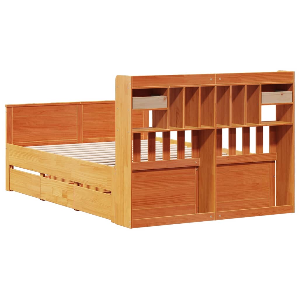 Lit Bibliothèque Sans Matelas Cire Marron 150X200 Cm Pin Massif