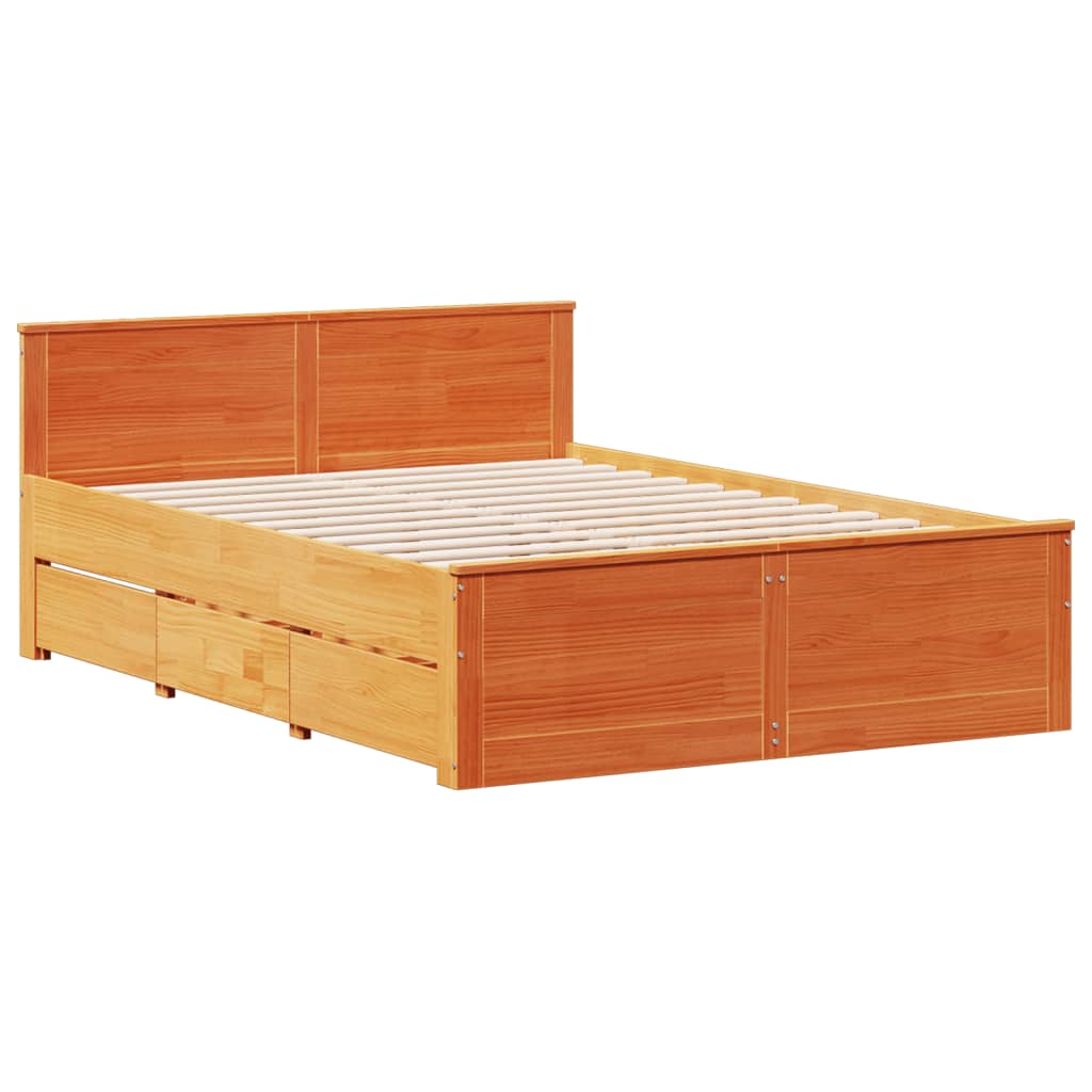 Lit Bibliothèque Sans Matelas Cire Marron 150X200 Cm Pin Massif