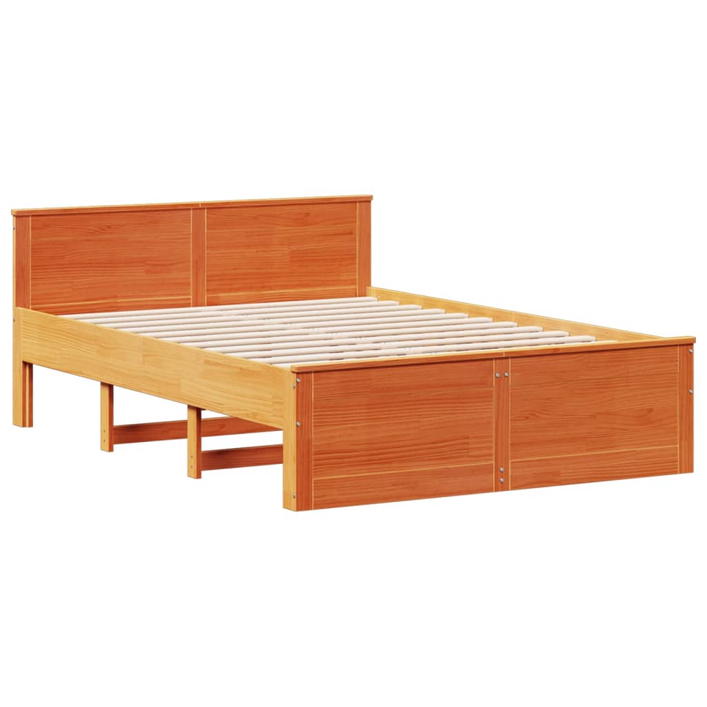Lit Bibliothèque Sans Matelas Cire Marron 150X200 Cm Pin Massif