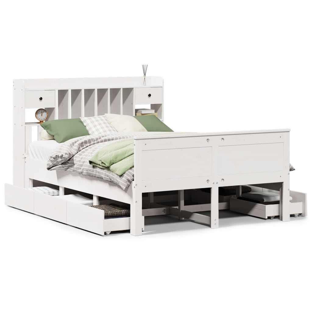 Lit Bibliothèque Sans Matelas Blanc 140X200 Cm Bois Pin Massif
