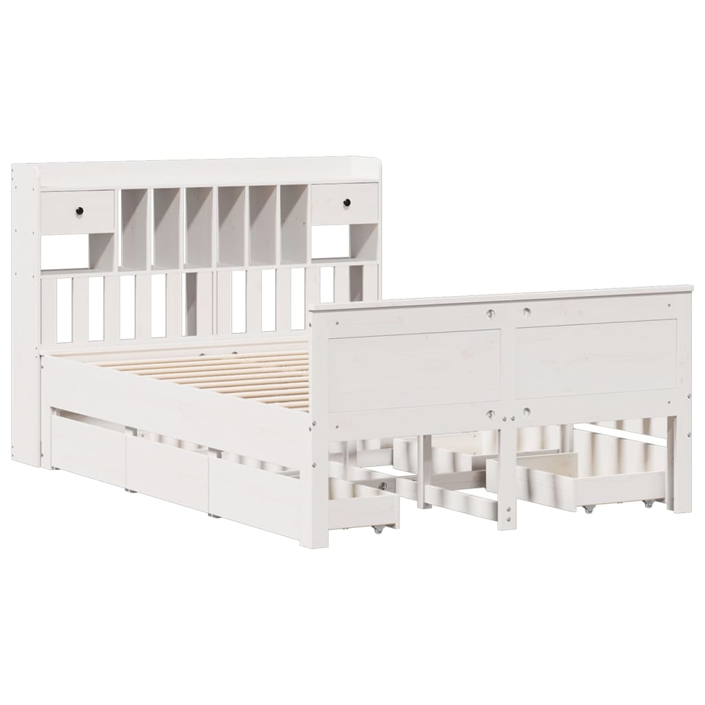 Lit Bibliothèque Sans Matelas Blanc 140X200 Cm Bois Pin Massif