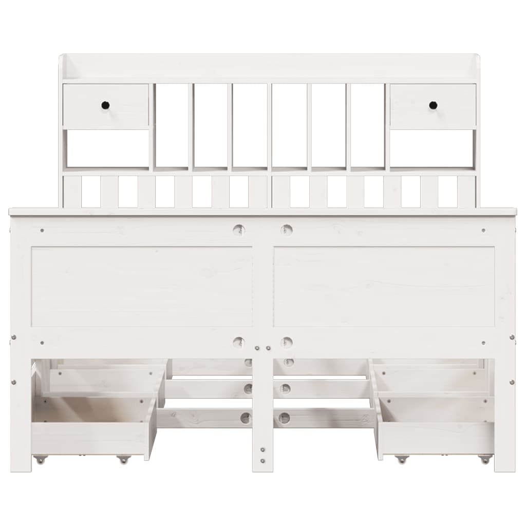 Lit Bibliothèque Sans Matelas Blanc 140X200 Cm Bois Pin Massif