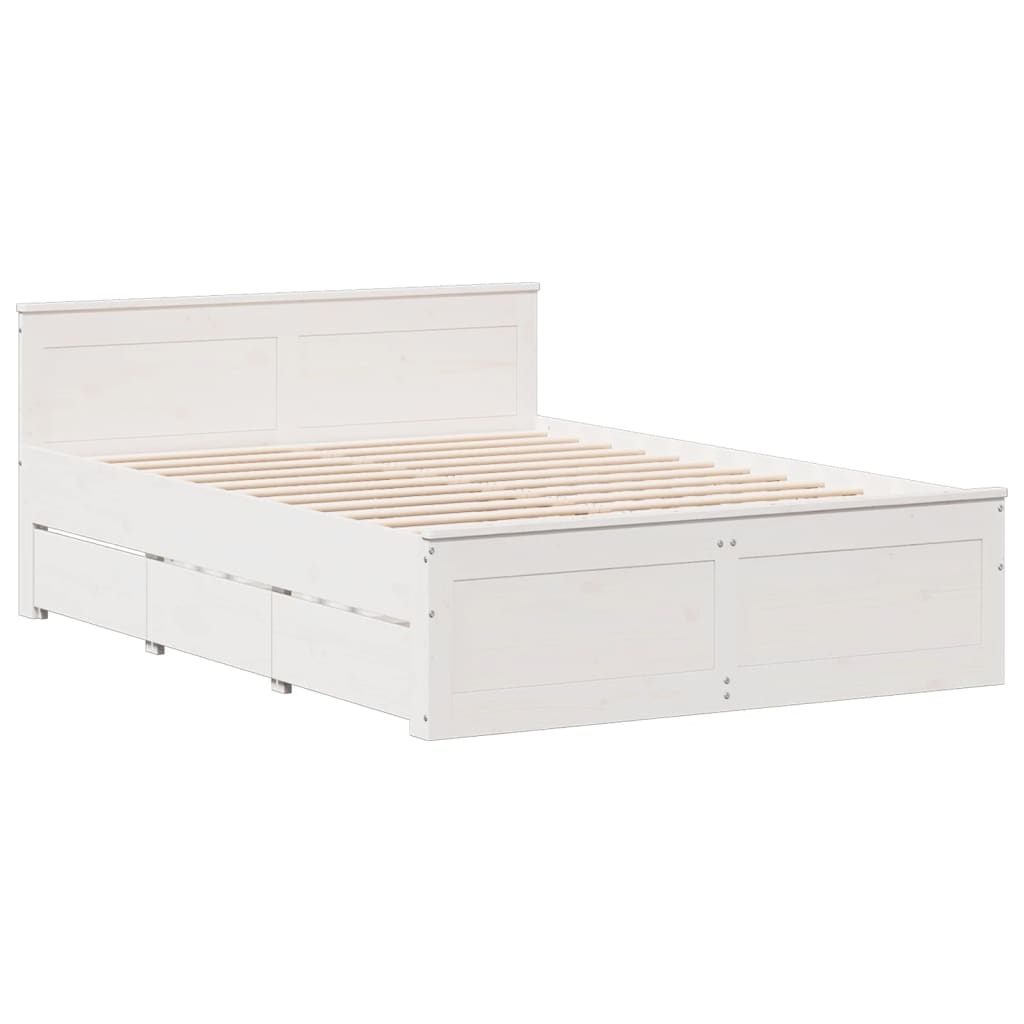 Lit Bibliothèque Sans Matelas Blanc 140X200 Cm Bois Pin Massif