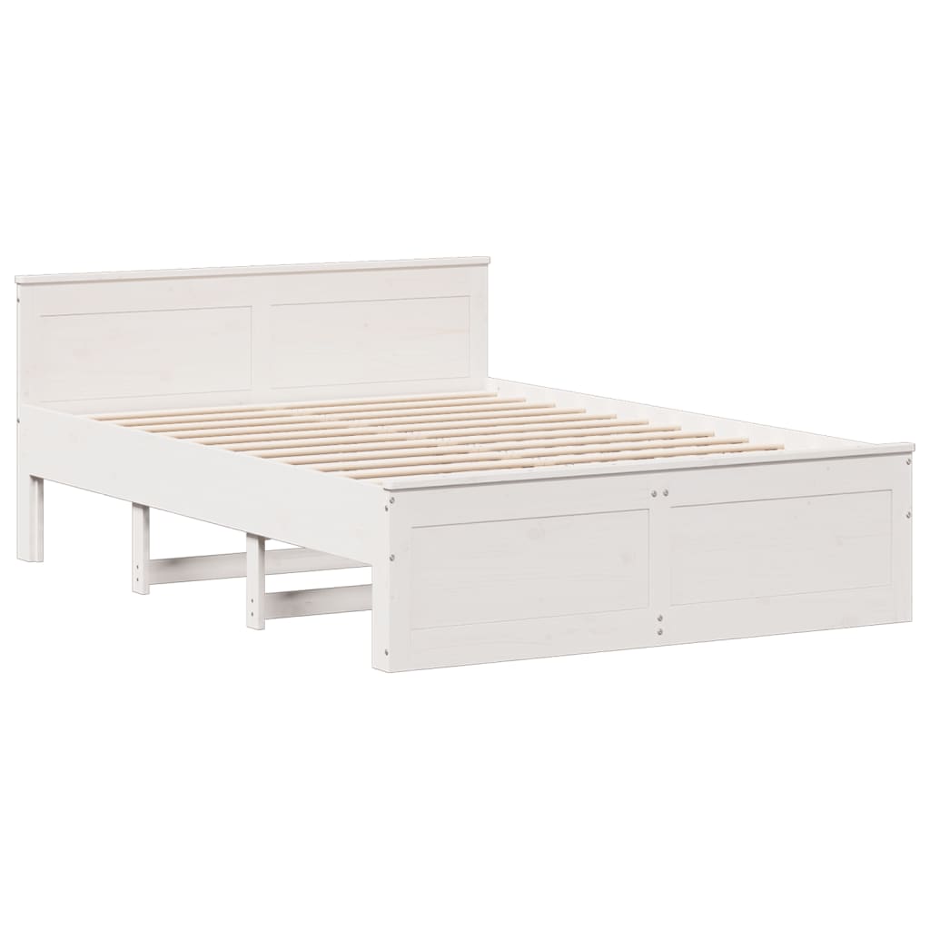 Lit Bibliothèque Sans Matelas Blanc 140X200 Cm Bois Pin Massif