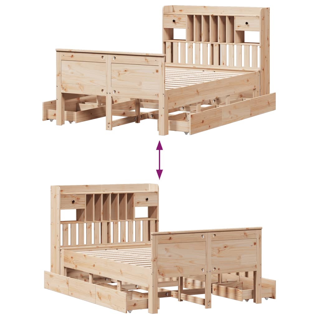 Lit Bibliothèque Sans Matelas 135X190 Cm Bois De Pin Massif