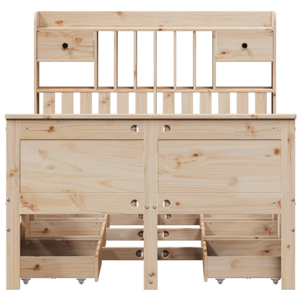 Lit Bibliothèque Sans Matelas 135X190 Cm Bois De Pin Massif