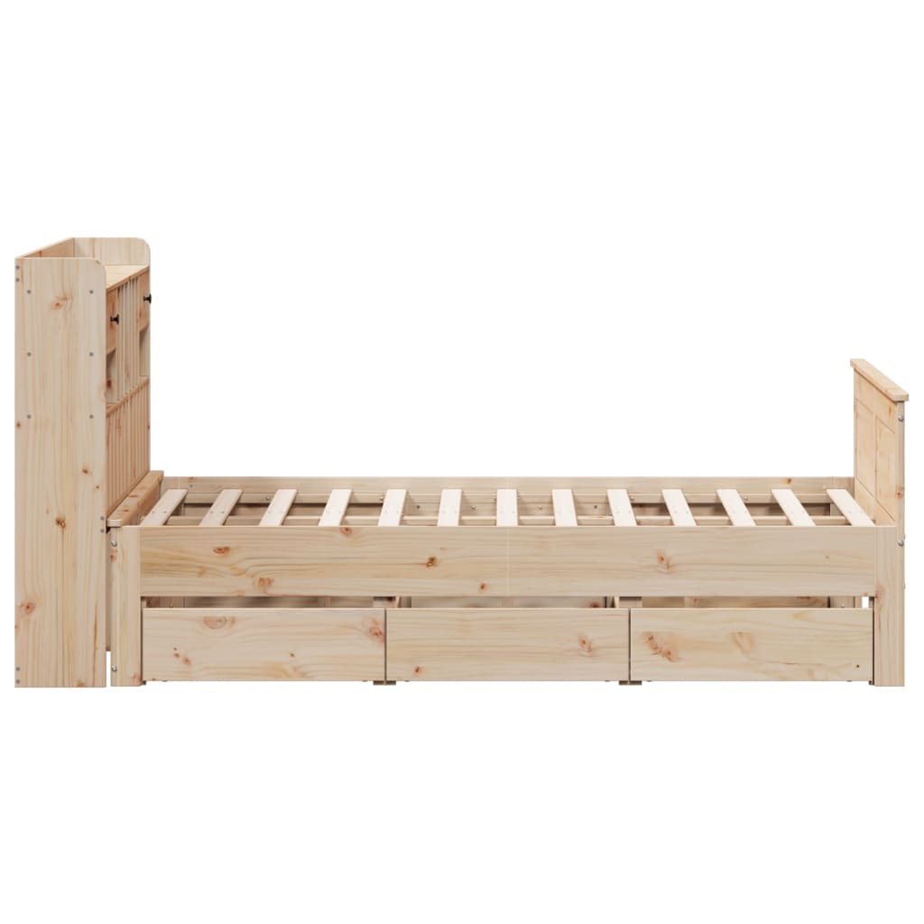 Lit Bibliothèque Sans Matelas 135X190 Cm Bois De Pin Massif