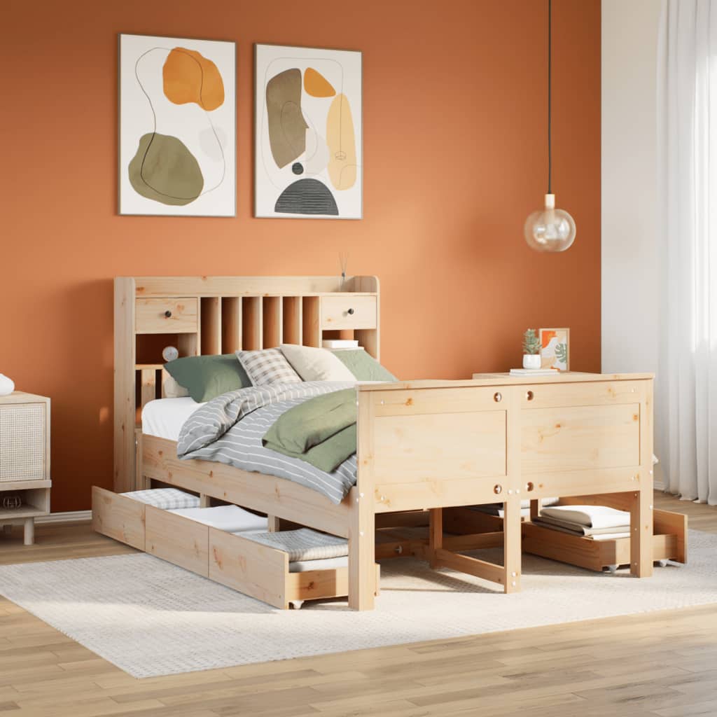 Lit Bibliothèque Sans Matelas 135X190 Cm Bois De Pin Massif