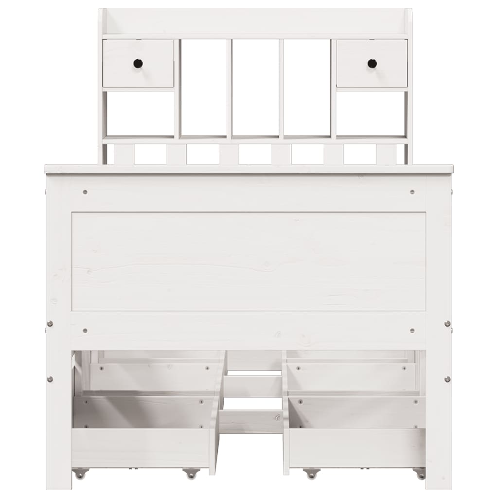 Lit Bibliothèque Sans Matelas Blanc 90X190Cm Bois De Pin Massif