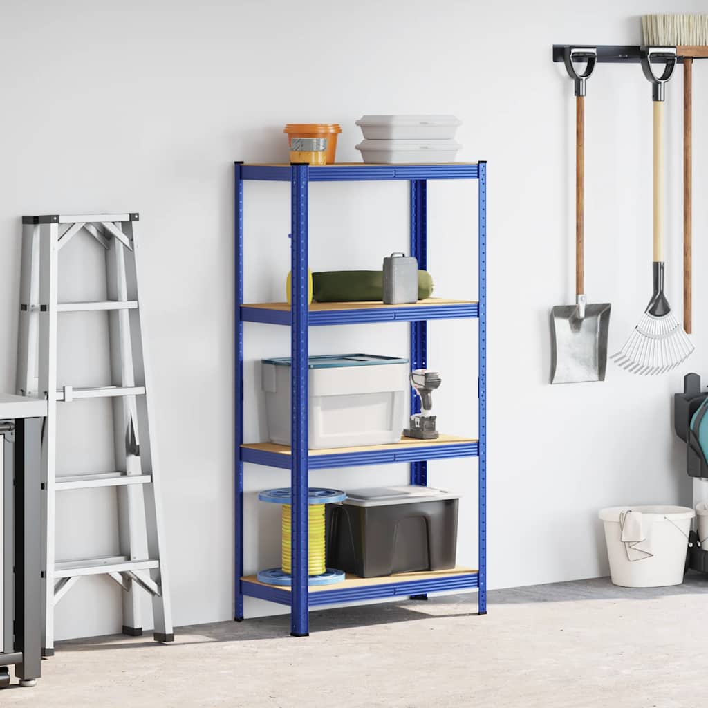Étagère De Rangement À 4 Niveaux Acier Et Bois Ingénierie Bleu