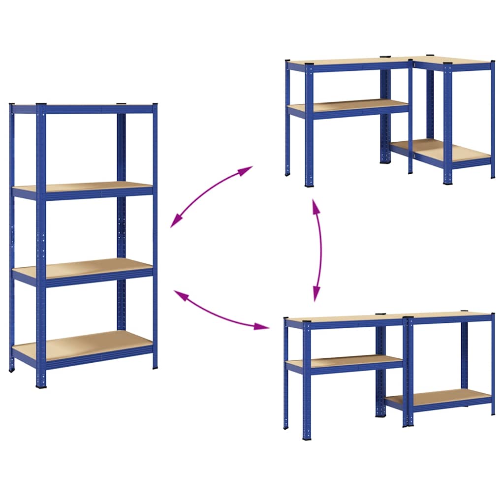 Étagère De Rangement À 4 Niveaux Acier Et Bois Ingénierie Bleu