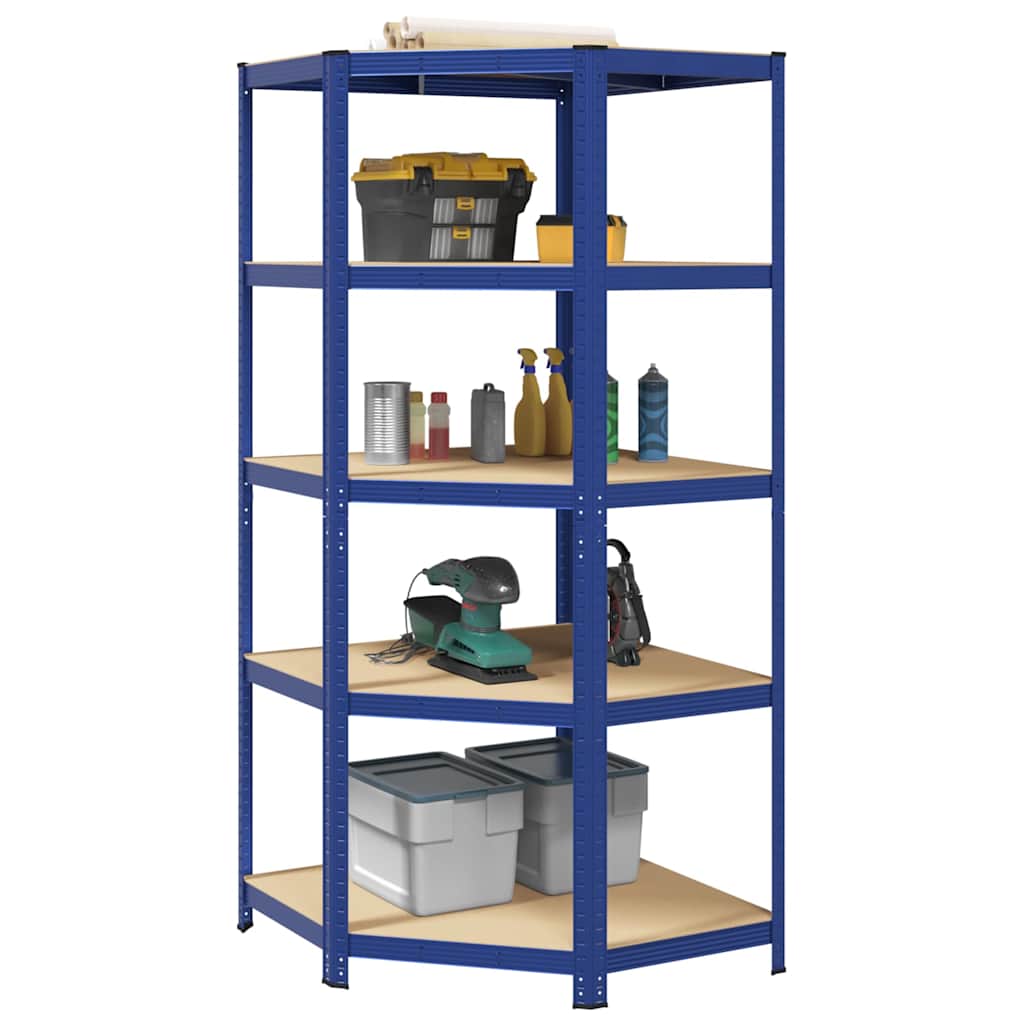 Étagère De Rangement À 4 Niveaux Acier Et Bois Ingénierie Bleu