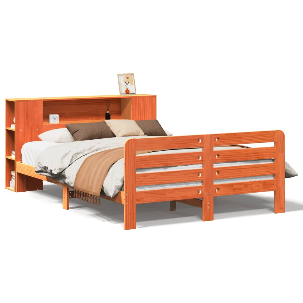 Cadre De Lit Sans Matelas Cire Marron 140X200Cm Bois Pin Massif