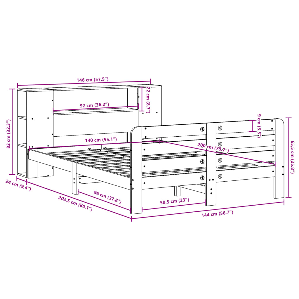 Cadre De Lit Sans Matelas Cire Marron 140X200Cm Bois Pin Massif