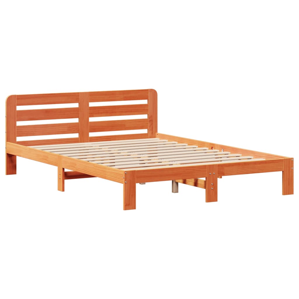 Cadre De Lit Sans Matelas Cire Marron 140X200Cm Bois Pin Massif