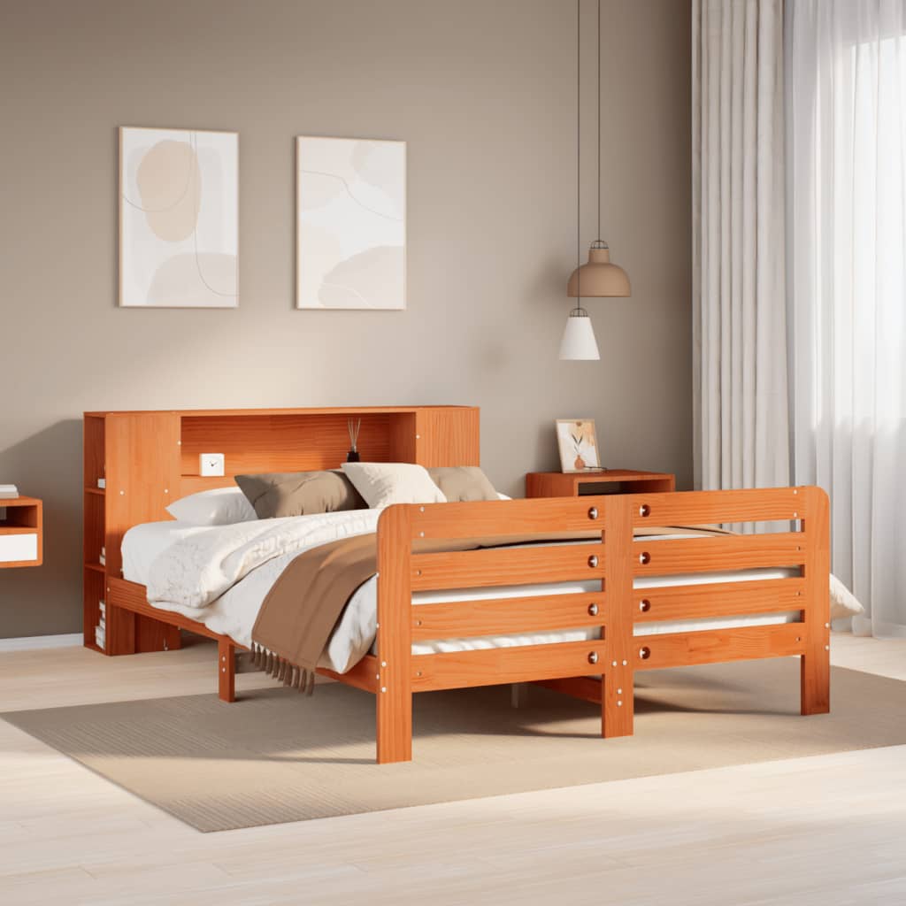 Cadre De Lit Sans Matelas Cire Marron 140X200Cm Bois Pin Massif