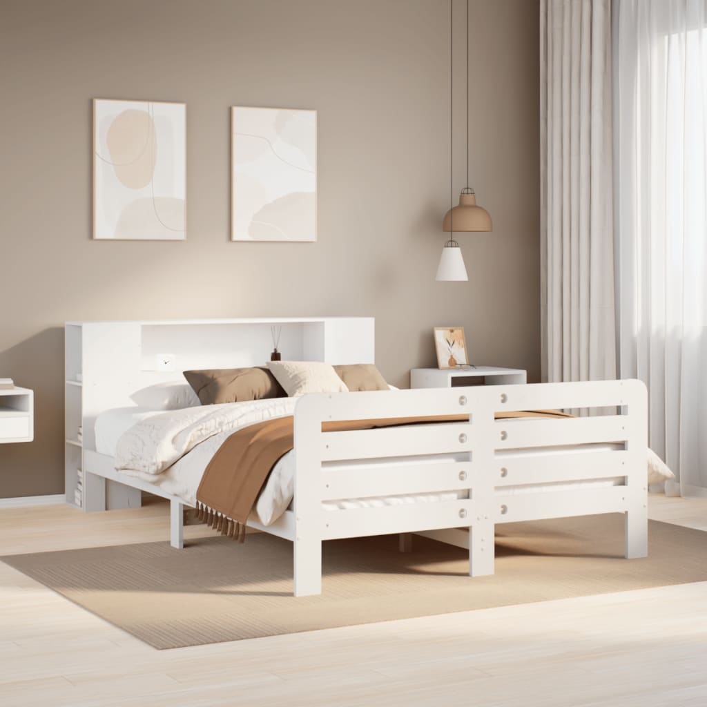 Cadre De Lit Sans Matelas Blanc 150X200 Cm Bois De Pin Massif