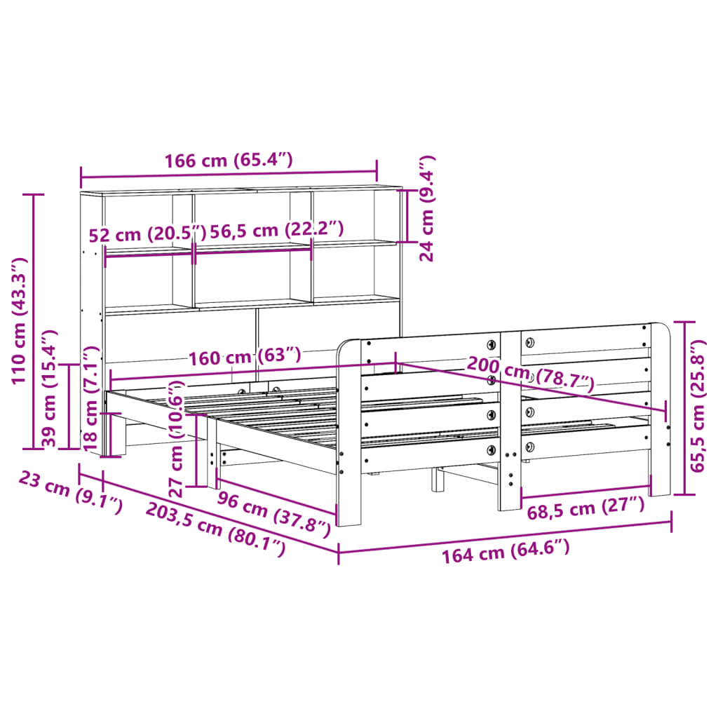 Cadre De Lit Sans Matelas Blanc 160X200 Cm Bois De Pin Massif