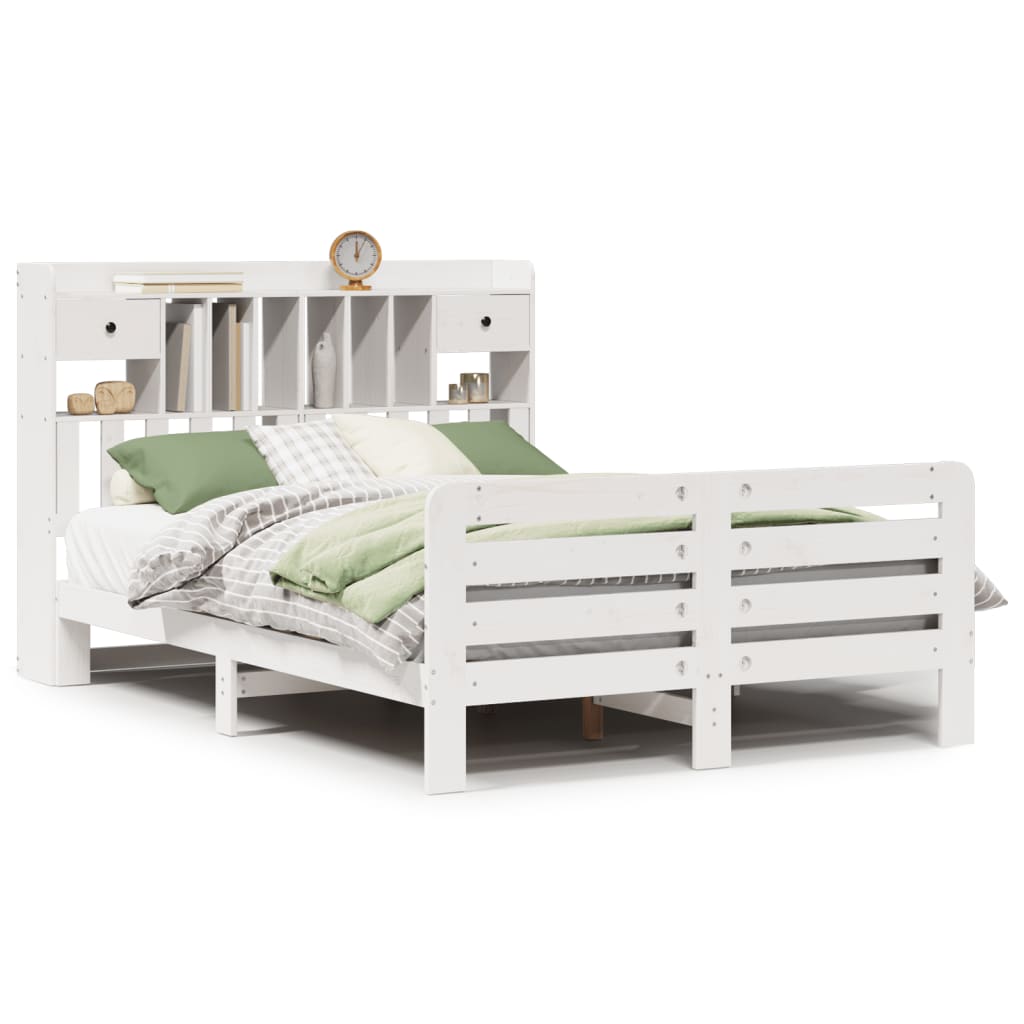 Lit Bibliothèque Sans Matelas Blanc 150X200 Cm Bois Pin Massif