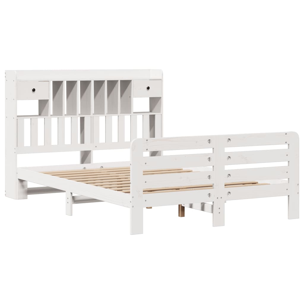 Lit Bibliothèque Sans Matelas Blanc 150X200 Cm Bois Pin Massif