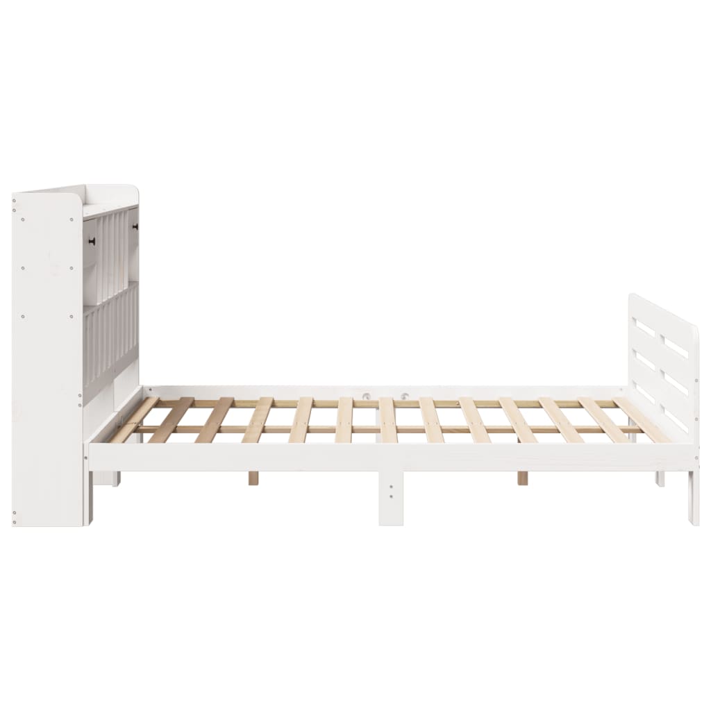 Lit Bibliothèque Sans Matelas Blanc 150X200 Cm Bois Pin Massif