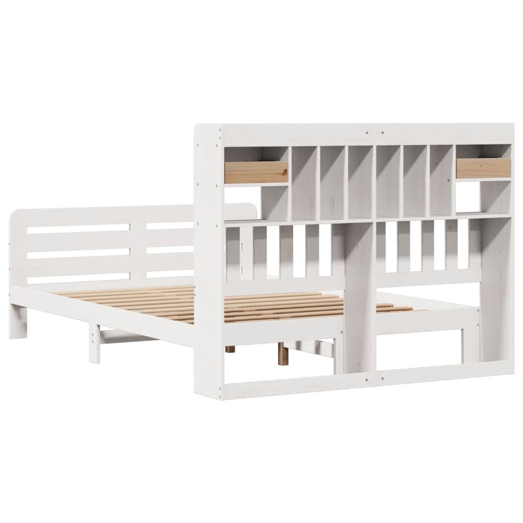 Lit Bibliothèque Sans Matelas Blanc 150X200 Cm Bois Pin Massif