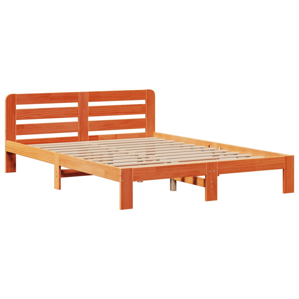 Lit Bibliothèque Sans Matelas Cire Marron 160X200 Cm Pin Massif