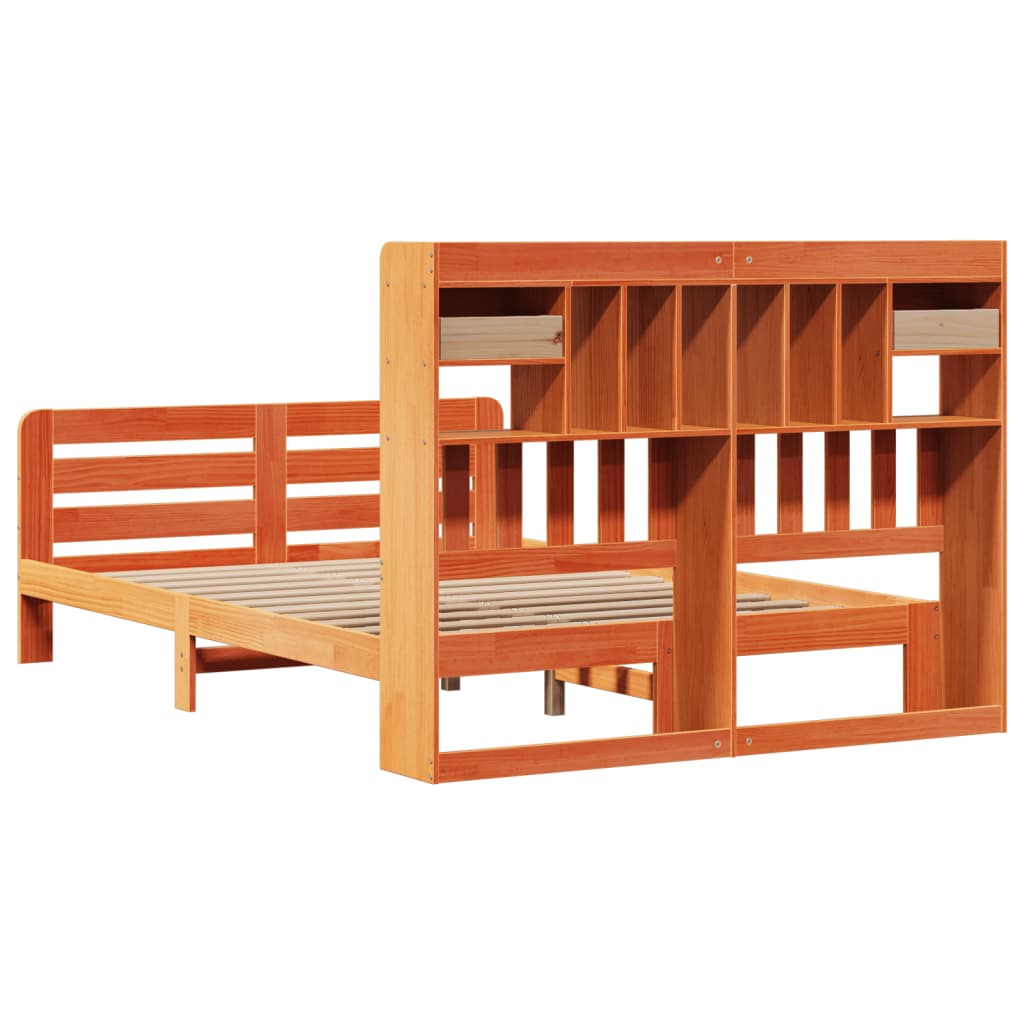 Lit Bibliothèque Sans Matelas Cire Marron 160X200 Cm Pin Massif