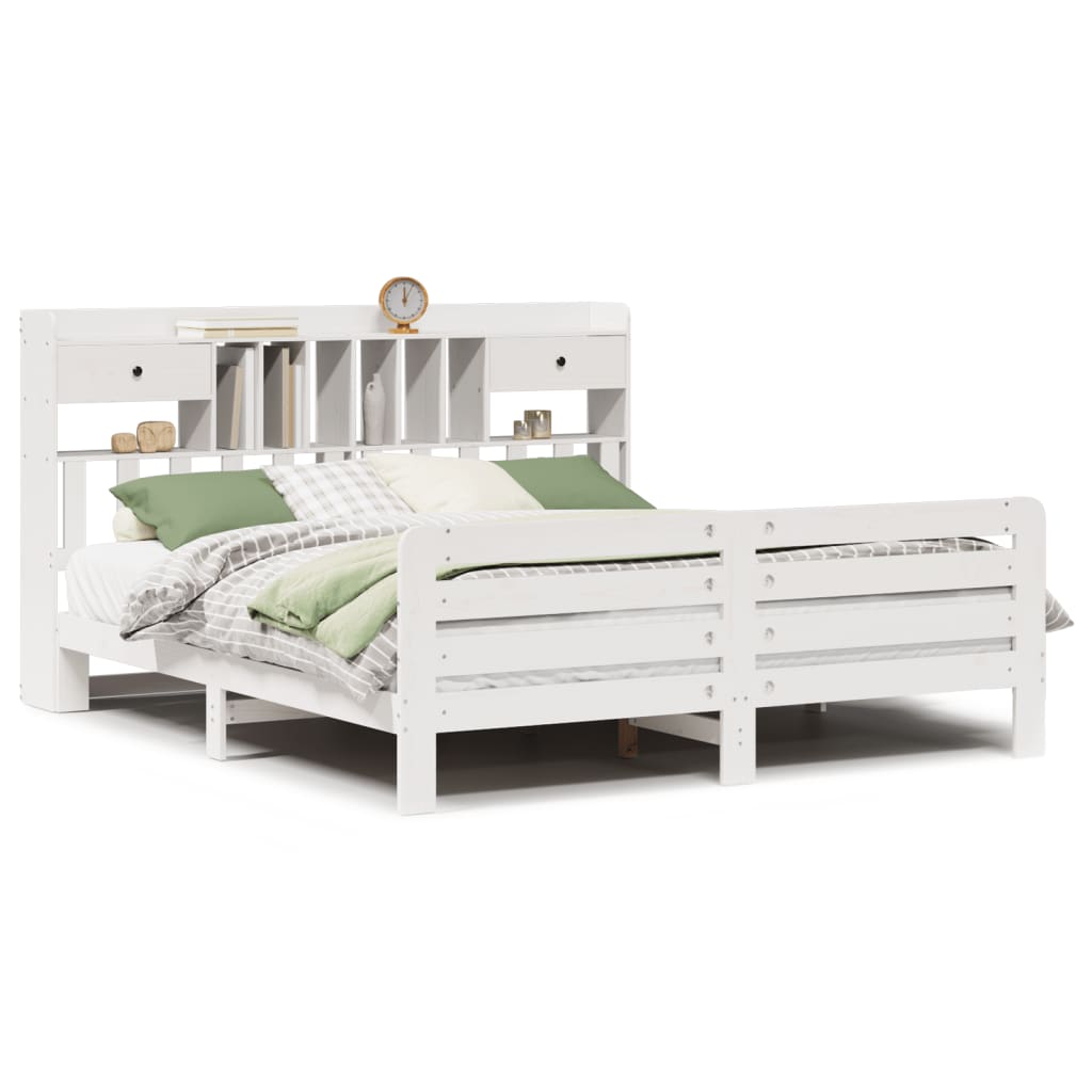 Lit Bibliothèque Sans Matelas Blanc 180X200 Cm Bois Pin Massif
