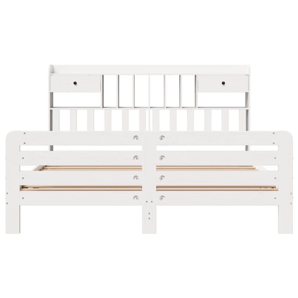 Lit Bibliothèque Sans Matelas Blanc 180X200 Cm Bois Pin Massif