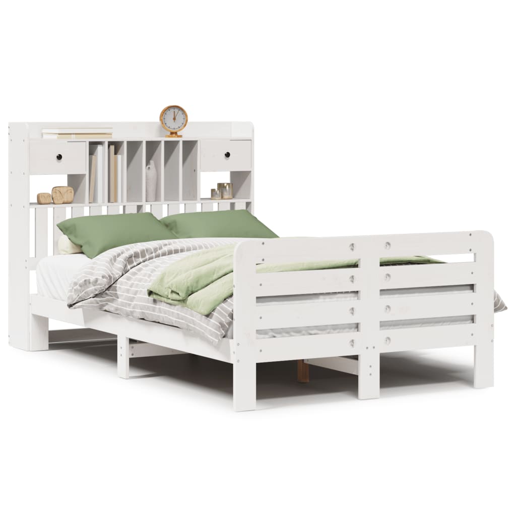Lit Bibliothèque Sans Matelas Blanc 135X190 Cm Bois Pin Massif