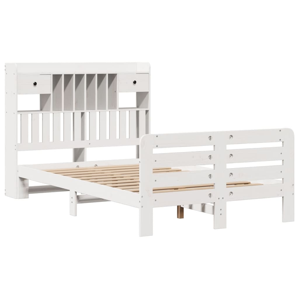 Lit Bibliothèque Sans Matelas Blanc 135X190 Cm Bois Pin Massif