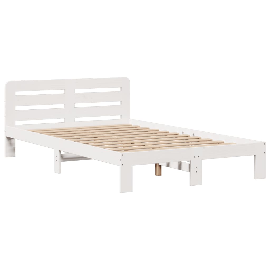 Lit Bibliothèque Sans Matelas Blanc 135X190 Cm Bois Pin Massif