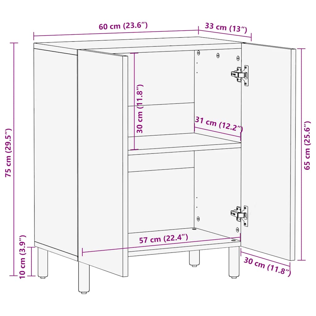 Buffet 60X33X75 Cm Bois Massif De Manguier Marron