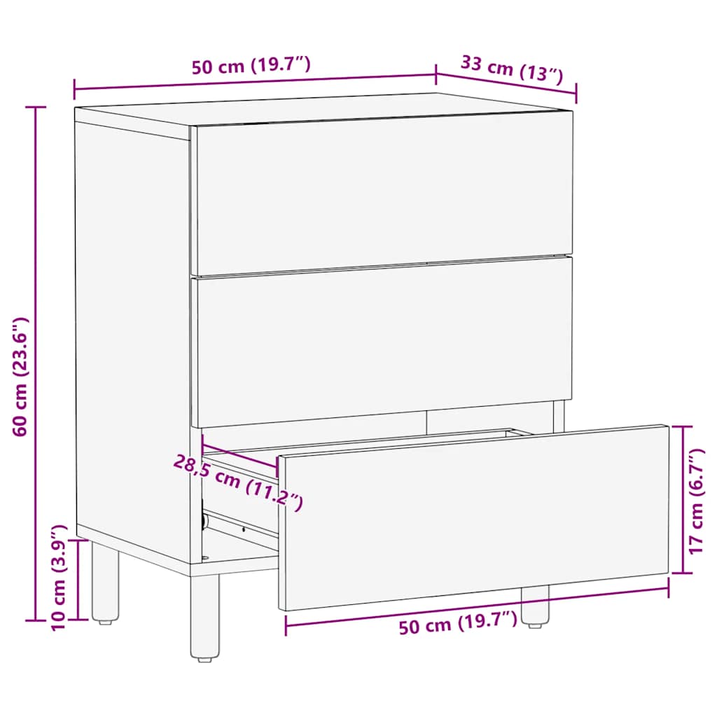 Table De Chevet Marron 50X33X60 Cm