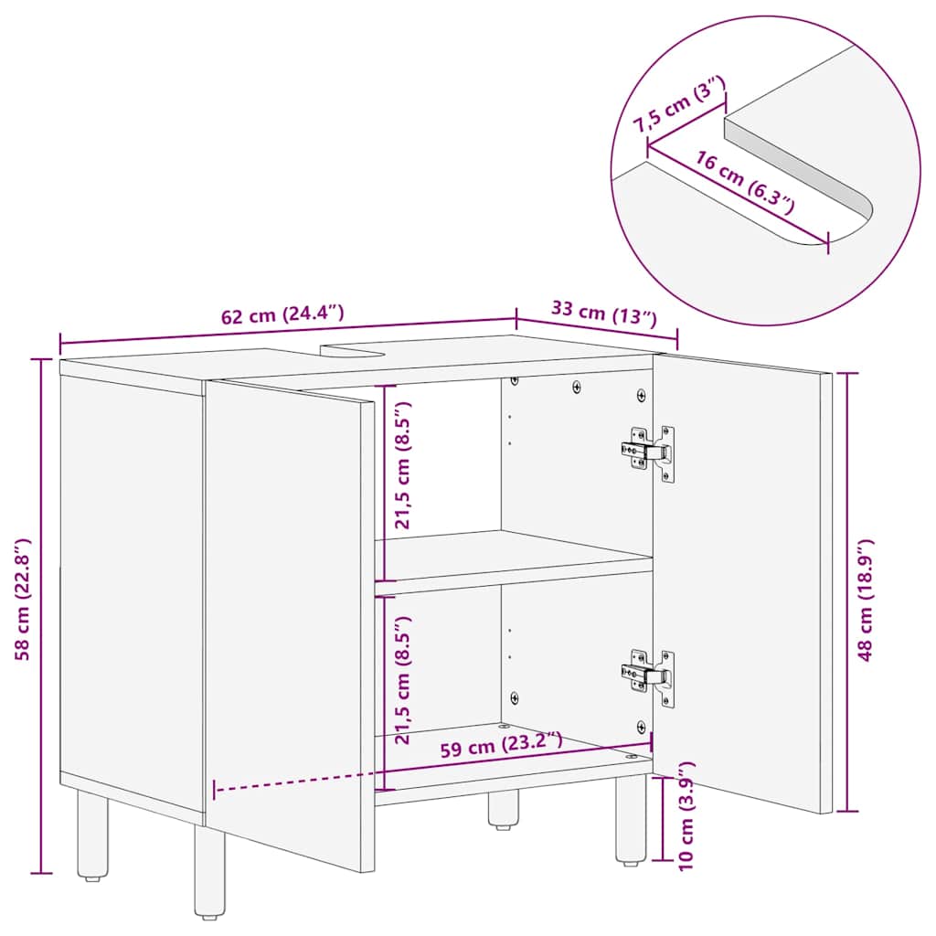 Armoire Lavabo De Salle De Bain Marron Bois Massif De Manguier