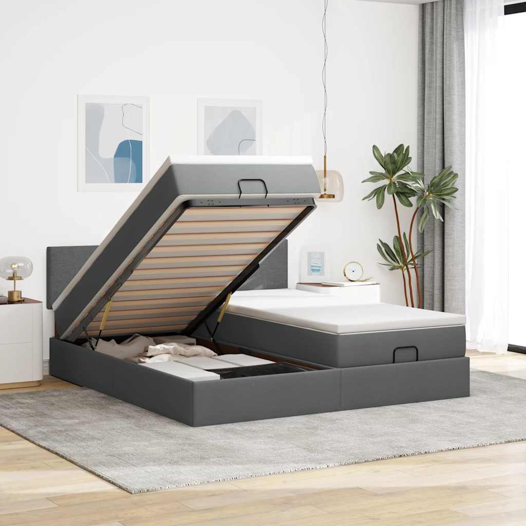 Cadre De Lit Ottoman Avec Matelas 200X200Cm Tissu