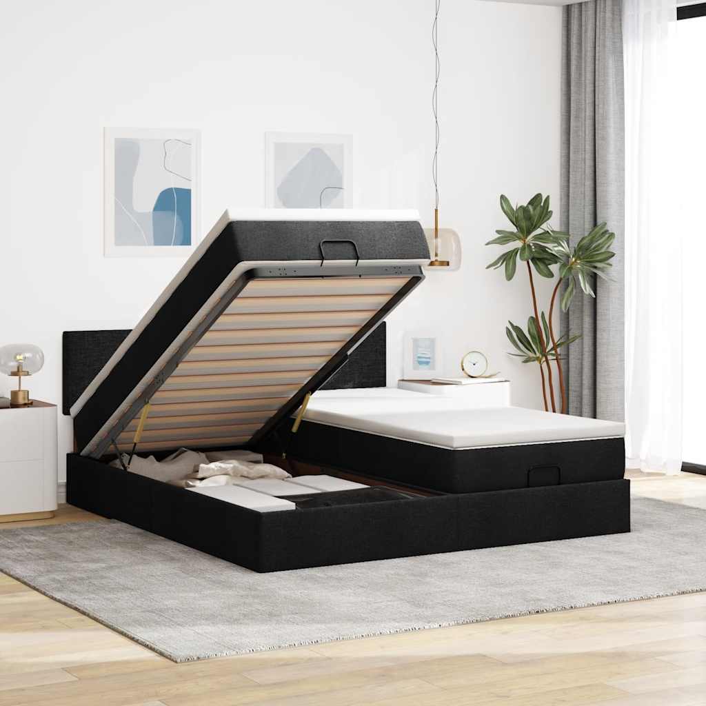 Cadre De Lit Ottoman Avec Matelas 200X200Cm Tissu