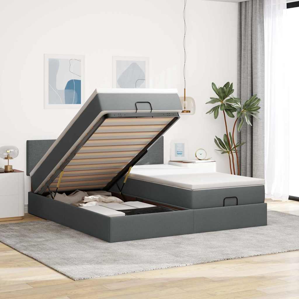 Cadre De Lit Ottoman Avec Matelas 200X200Cm Tissu