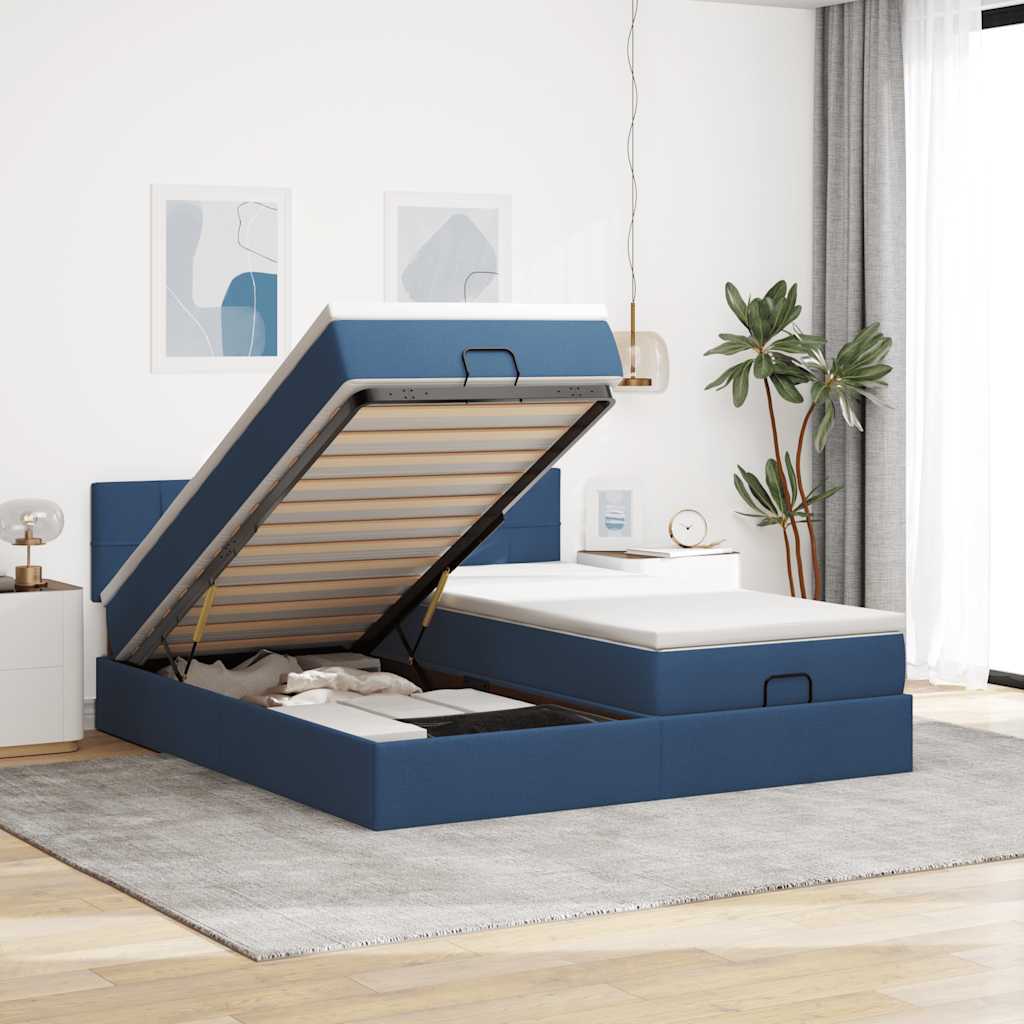 Cadre De Lit Ottoman Avec Matelas 200X200Cm Tissu