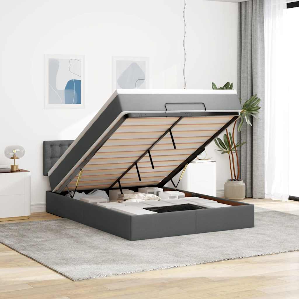 Lit Coffre Avec Matelas Et Led Tissu