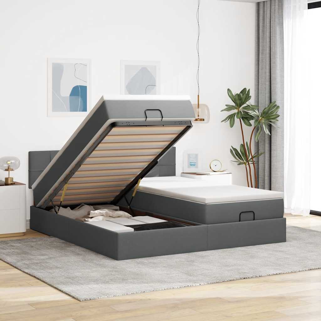 Cadre De Lit Ottoman Avec Matelas 200X200Cm Tissu
