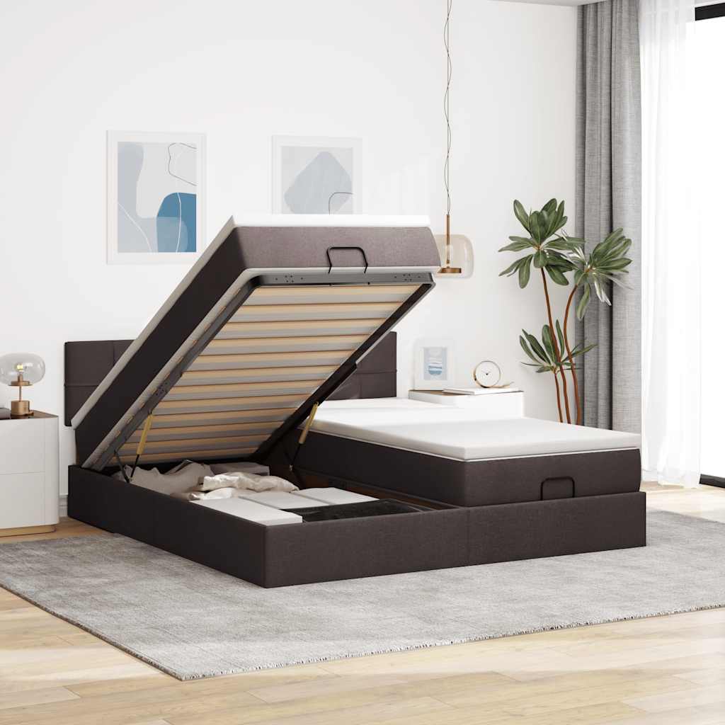 Cadre De Lit Ottoman Avec Matelas 200X200Cm Tissu