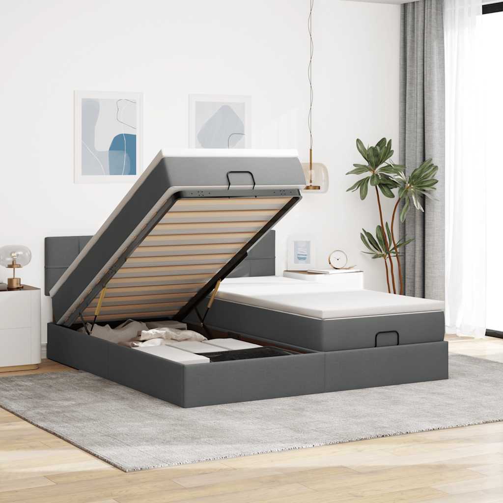 Cadre De Lit Ottoman Avec Matelas 200X200Cm Tissu