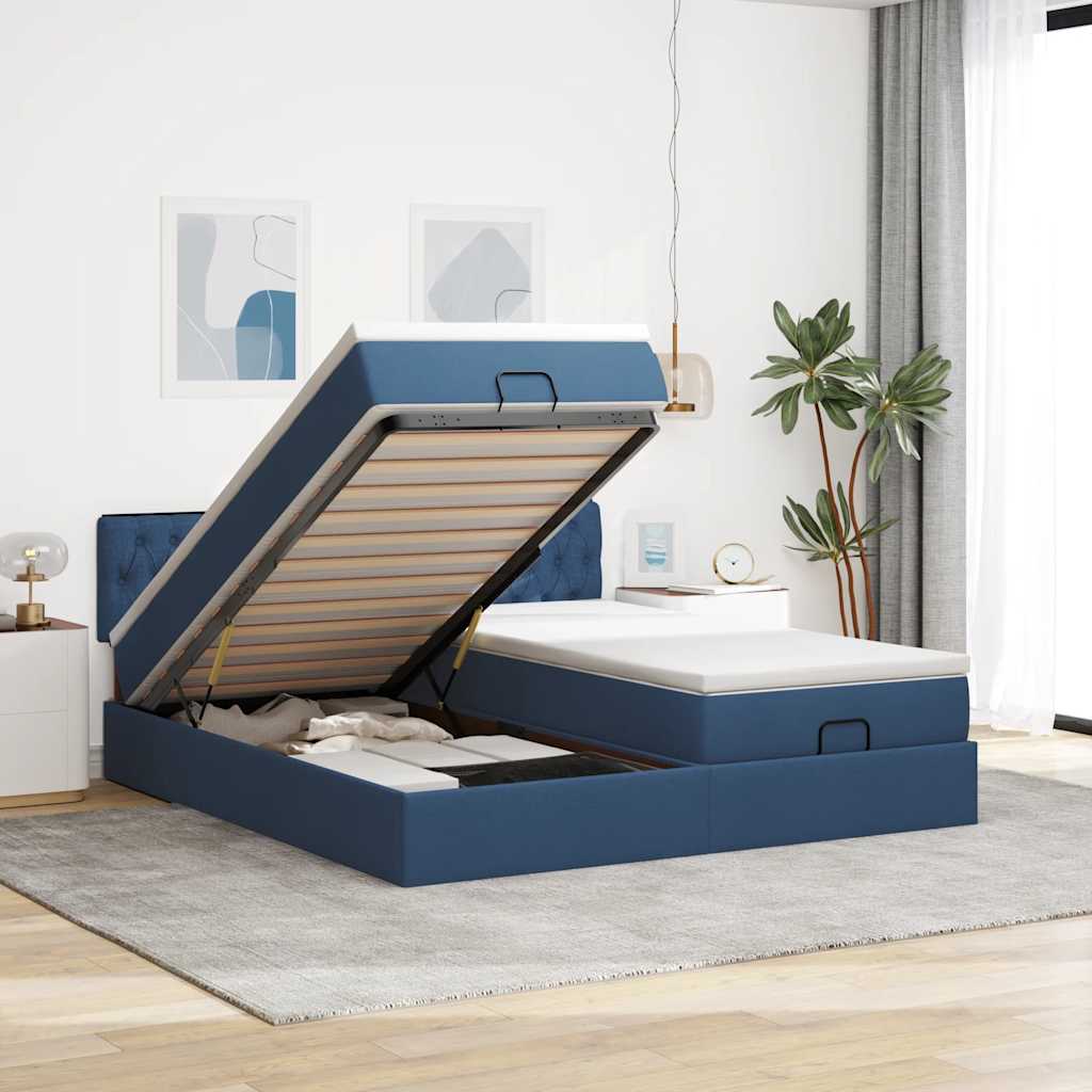 Cadre De Lit Ottoman Avec Matelas 200X200Cm Tissu