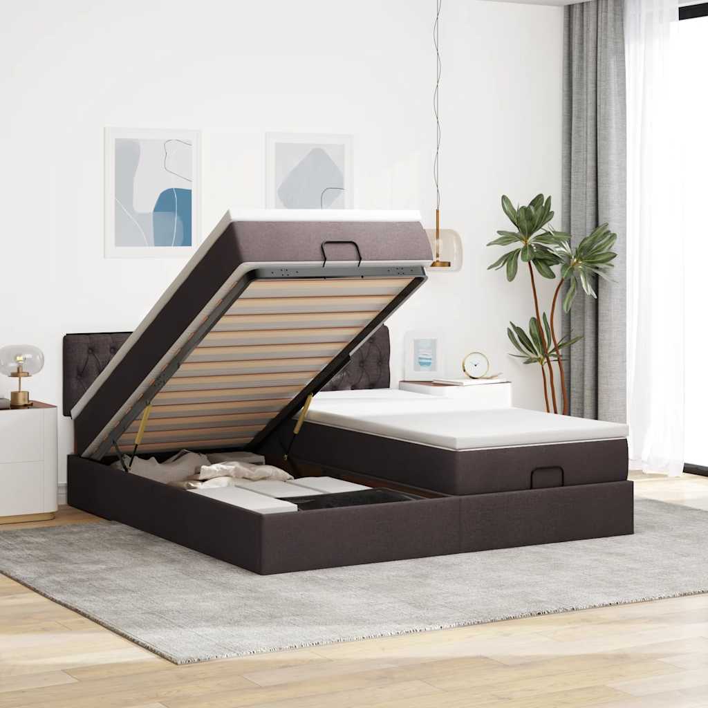 Cadre De Lit Ottoman Avec Matelas 200X200Cm Tissu