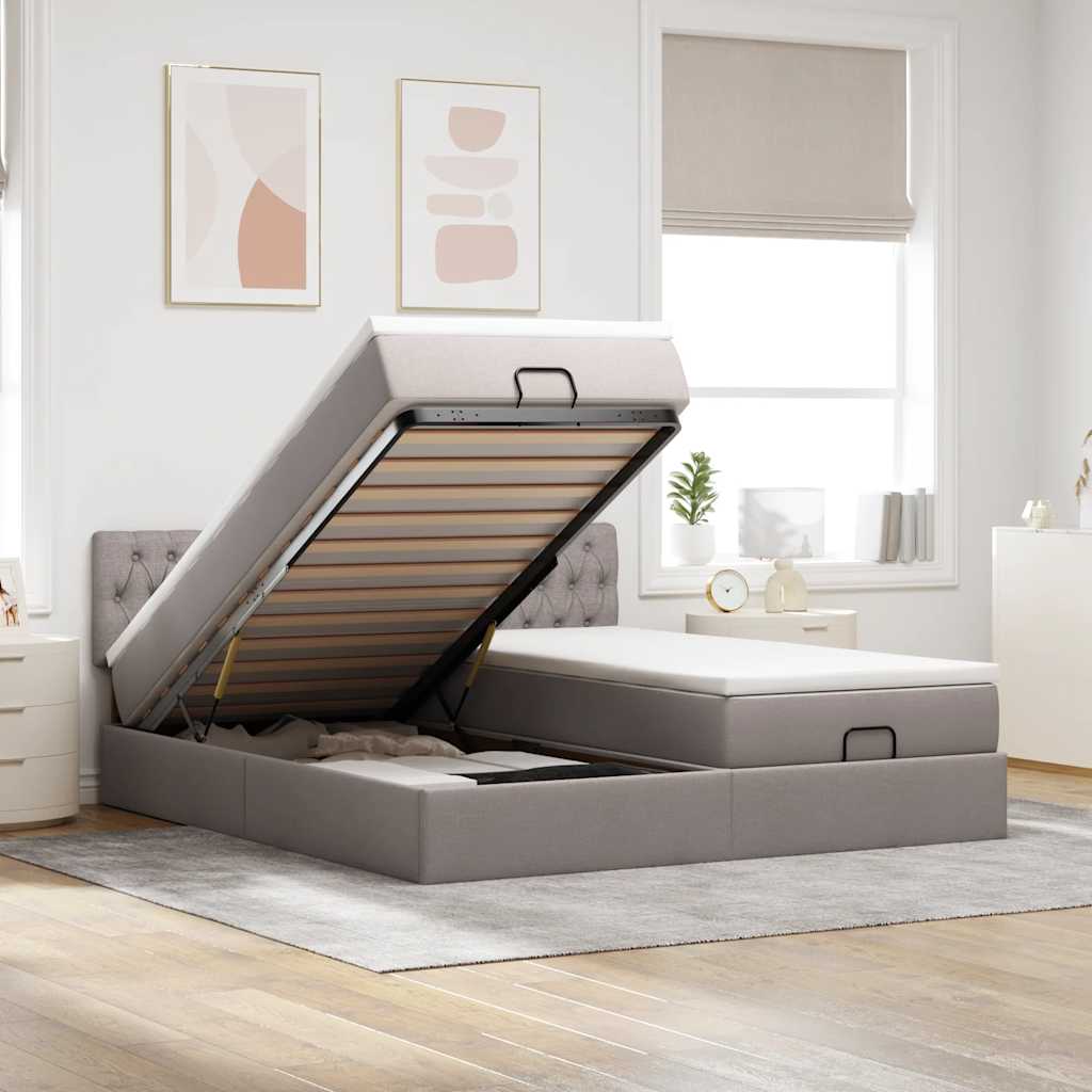 Cadre De Lit Ottoman Avec Matelas 200X200Cm Tissu