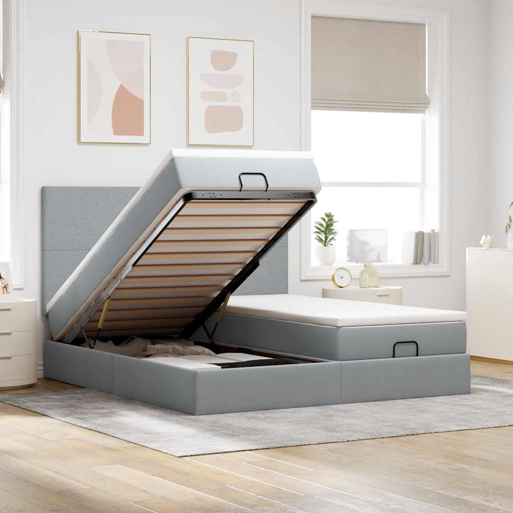 Cadre De Lit Ottoman Avec Matelas 200X200Cm Tissu