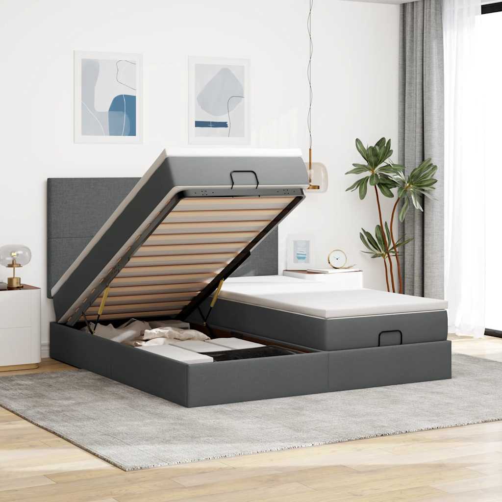 Cadre De Lit Ottoman Avec Matelas 200X200Cm Tissu