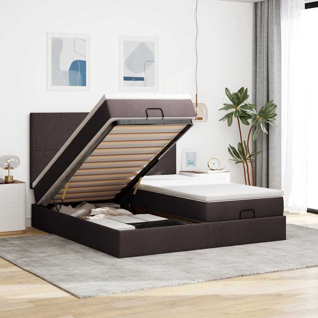 Cadre De Lit Ottoman Avec Matelas 200X200Cm Tissu